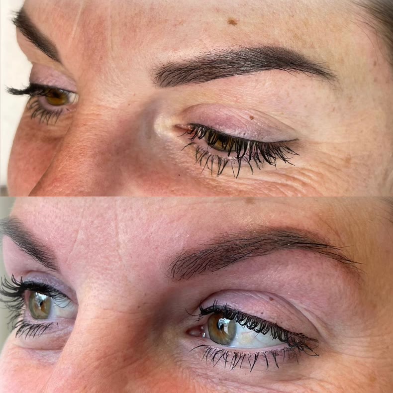 Voor en na anti-grijs behandeling PMU wenkbrauwen bij Salon by Shay in Den Helder