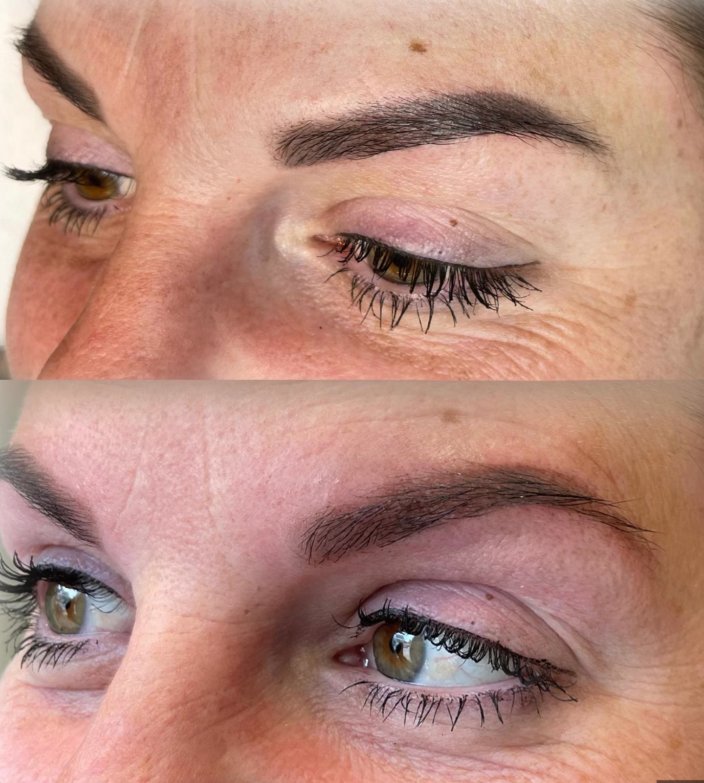 Voor en na anti-grijs behandeling PMU wenkbrauwen bij Salon by Shay in Den Helder